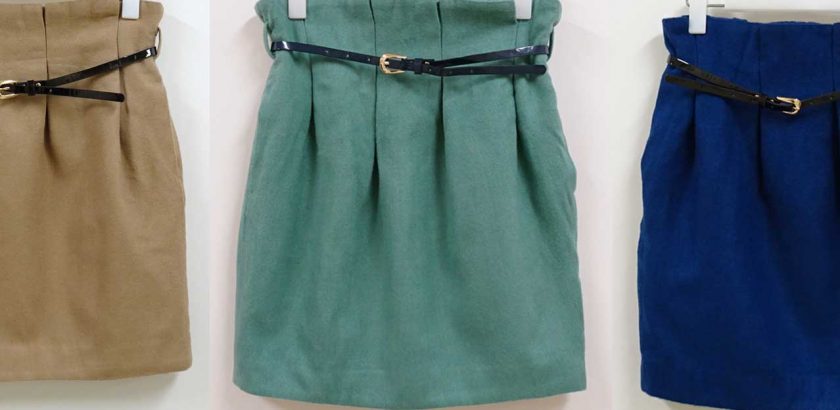 ウールのような質感のコクーン型シルエットスカート3色